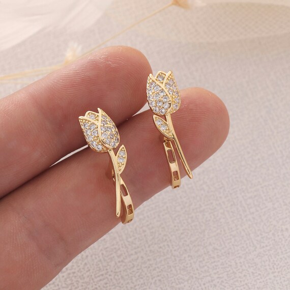 2pcs Real Gold Plated Flower Leverback Earrings,french Clip