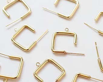 10PCS High Quality 18k Gold Plated Brass Earring Posts- Earring Stud- Square Ear Studs With Loop,Earrings Accessories