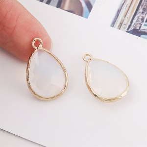 2pcs/10pcs White Oval Opal Charm Pendant Natural Opal Gemstone Charm Pendant October Birthstone Jewelry Making Materials