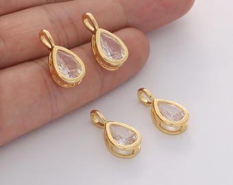 4pcs Real Gold Plated Sparkling CZ Pave Charm Delicate Teardrop Zircon Pendant For Necklace/Earring Jewelry Making DIY Materials Quality