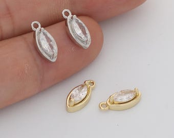 6pcs Real 18k Gold Plated Oval Zircon Charm,  CZ Pave Drop Pendant, Quality Jewelry Supply