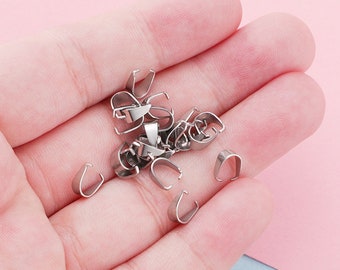 50 piezas de fianzas de acero inoxidable, fianzas para colgantes, fianzas para amuletos, soporte para colgante, hallazgos chapados en oro, conector