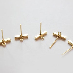10pcs Real 18K Gold Plated Bar earrings,Ear Stud, Metal Post Earrings,Designer jewelry Finding, Earring diy image 3