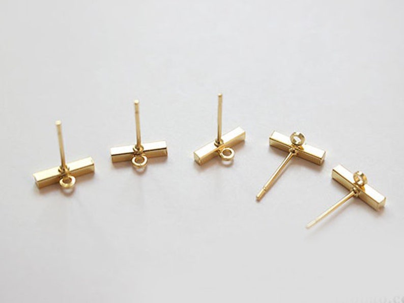 10pcs Real 18K Gold Plated Bar earrings,Ear Stud, Metal Post Earrings,Designer jewelry Finding, Earring diy image 3