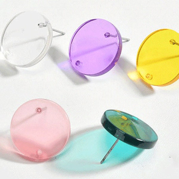 10pcs 20mm Round Circle Acrylic Earring Ear Stud Acrylic Charm Diy Jewelry Accessories Craft Supplies