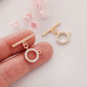 4set,Real Gold Round Circle Toggle Clasp, Clasp Set, Large Clasp , Easy Close Clasp Connector for Bracelet/Necklace, Jewellery Clasps