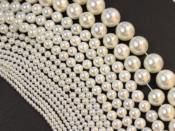 3mm/4mm/5mm Fused Pearl Beads String Faux White, Ivory, Clear Iridescent  ABWhite