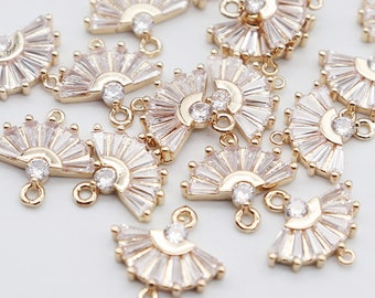10pcs cz pave Fan Shape charm,bracelet necklace pendant,pave charm,gold plated over brass