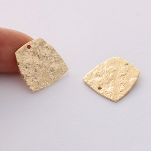 Real Gold Plated Hammered Trapezoid Charm,Gold Initial Charm,Vermeil Trapezoid Connector,High Quality Nickel Free