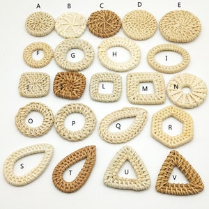 4 Stück natürliche Rattan Holz Ohrring Hoops, Kreis/Träne/Quadrat, runde Holzanhänger Handgewebter Kreis Zubehör gewebt Boho Schmuckherstellung