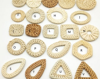4pcs Natural Rattan Wood Earring Hoops,circle/teardrop/square,Round Wooden Charms Handwoven Circle Findings Woven Boho Jewelry Making Blanks