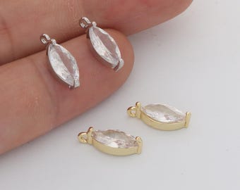 6pcs Real 18k Gold Plated Oval Zircon Charm,  CZ Pave Drop Pendant, Quality Jewelry Supply