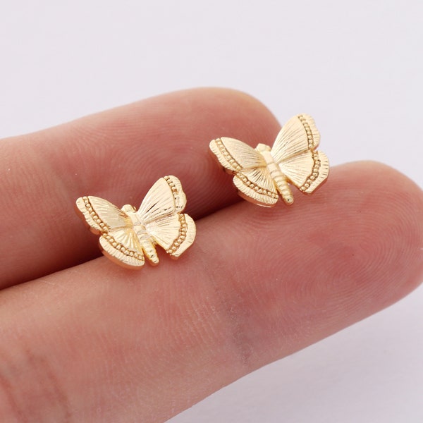 10pcs Real Gold Butterfly Earrings Stud, High Quality, Nickel Free