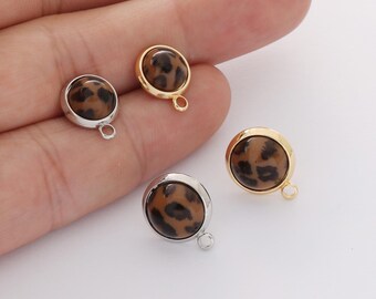 6pcs Real Gold Plated Round Resin Earrings Stud With Loop,acrylic cabochons Post Earrings, Hemisphere Earring Findings 8mm/10mm
