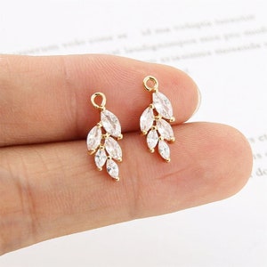 10pcs cz pave leaves charm,bracelet necklace pendant,pave charm,gold plated over brass