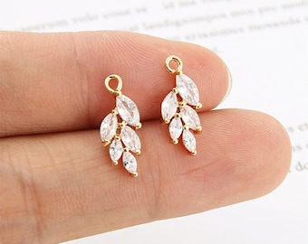 10pcs cz pave leaves charm,bracelet necklace pendant,pave charm,gold plated over brass