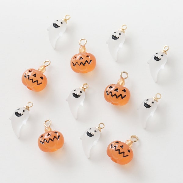10PCS Resin Pumpkin Charm, Transparent Ghost Pendant, Halloween Charm