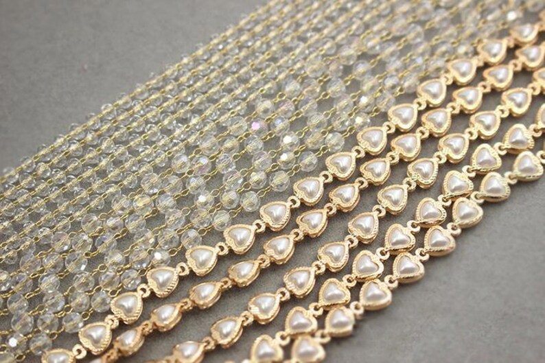 3.2feet/1m. 3MM/4MM Clear Crystal Beads Chaingold Chain Etsy