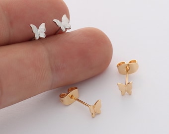 6pcs Real Gold Plated Dainty Butterfly Stud Earrings, Tiny Mini Animal Earrings, Zircon Cartilage Earring Stud,Minimalist Accessories,Bulk