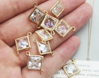 10 stks CZ Pave Diamond Connector, 5mm7mm/9mm, Zirkoon Bedel, Armband Ketting Hanger, Pave Charm, Verguld Over Messing