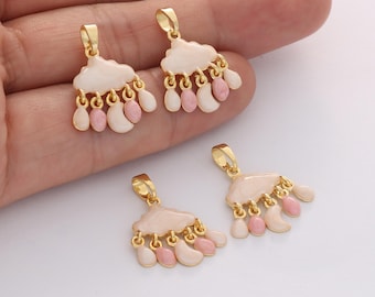 2pcs Real Gold Plated Enamel Rain Clouds Charm Rainy weather Pendant For Necklace/Earring Jewelry Making DIY Materials Quality