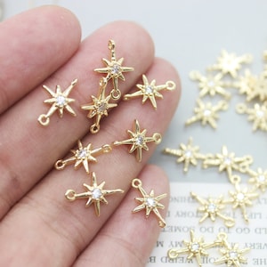 10pcs Real 18K Gold Plated Star Charm,Gold Initial Charm,Vermeil moon Pendant,Tiny Gold Star,cz pave star Charm