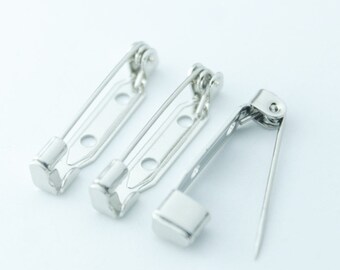 A granel 100PC plata tono solapa pin embrague Broach Blanks 24mm de ajuste largo broche bisel blanco pasador detrás broche