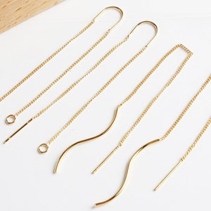 4PCS 18k Gold Plated  Threader Earring,Long Ear Thread Earring, Edgy Earrings,Multiple Double Piercing,Minimal Earrings, Chain Earrings