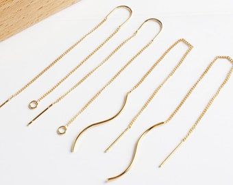 4PCS 18k Gold Plated  Threader Earring,Long Ear Thread Earring, Edgy Earrings,Multiple Double Piercing,Minimal Earrings, Chain Earrings