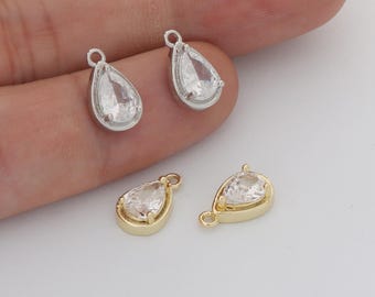 6pcs Real 18k Gold Plated Teardrop Charm, cz Pave Teardrop Pendant, Mini Teardrop Charm, diy Material, Bracelet Drop, Jewelry Making