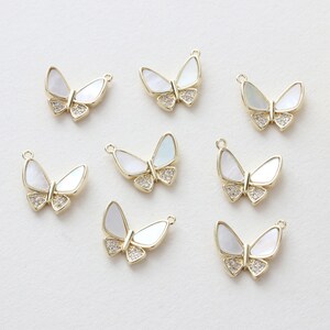 6pcs Real gold Plated Shell Butterfly Charm, Pearl White Butterfly, Pearl Butterfly Charm,Zircon Butterfly Charm, Necklace Pendant image 10