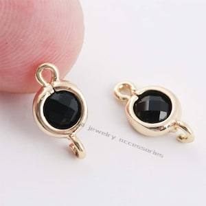 10pcs Real Gold Plated Tiny Glass Pendant Charm,Small Faceted Lucite beads,Round Channel Charm,Bezel Gemstone Connector