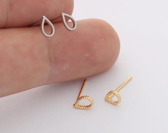 6pcs Real Gold Plated Teardrop Stud Earrings, Tiny Mini Dainty Earrings, Waterdrop Cartilage Stud,Minimalist Accessories,Bulk