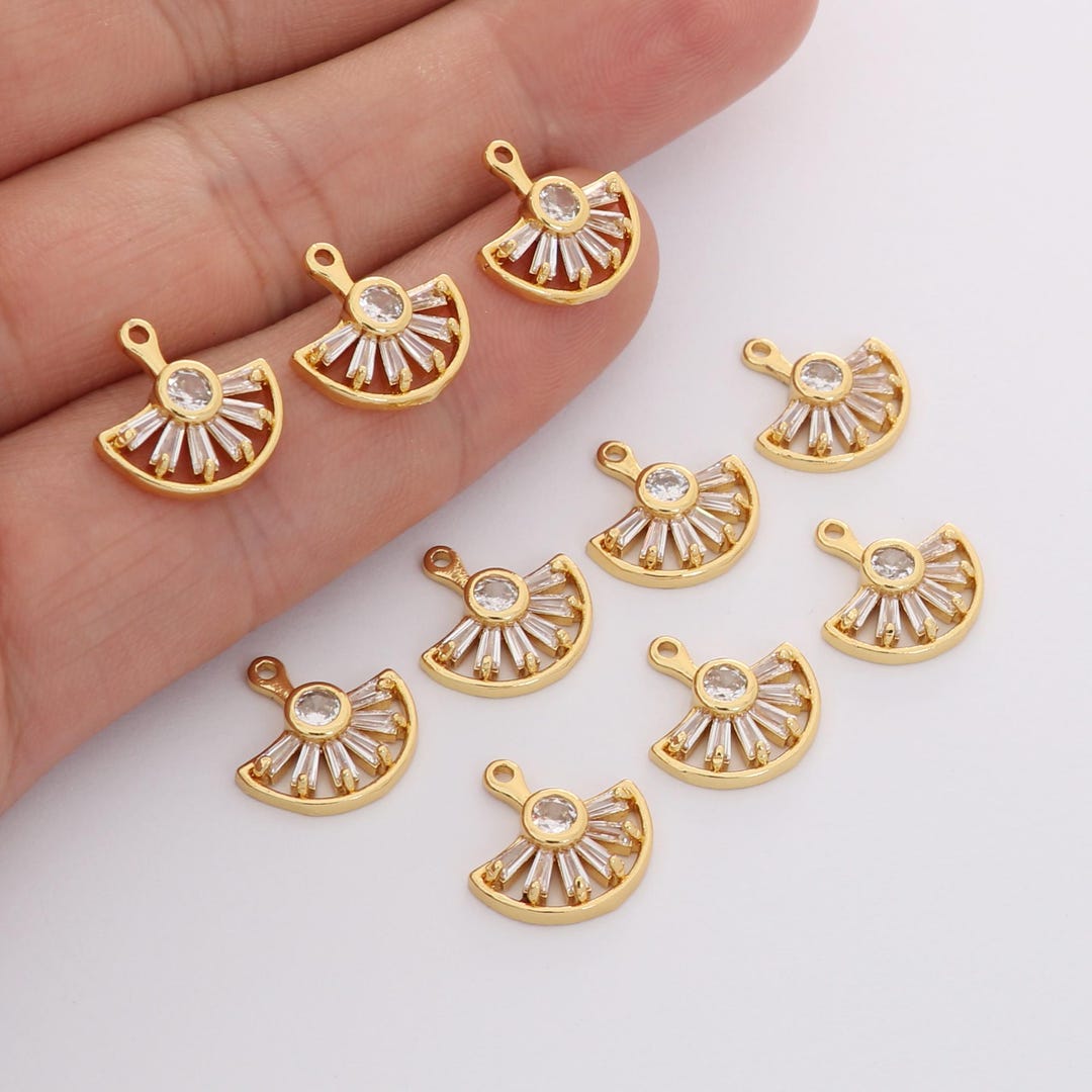 Pave Fans 6pcs Real Gold Plated Cz Pave Fan Shape Charm,zircon Fan Pendant for ...