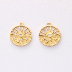 6pcs High Quality Real Gold Plated Sun Charm , Sun & Moon,Bracelet Necklace Pendant, Sunflower Charm, Nickel free