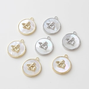 4PCS Real Gold Plated Round Shell Charm,Shell Drop, Shell Pendant, Jewelry Making Material, Crafts Supplies, Earrings diy