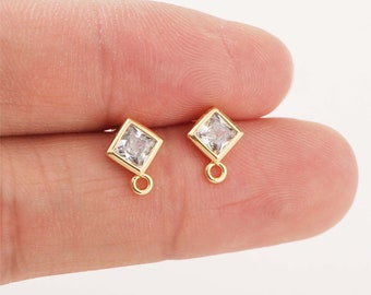 10PCS Real Gold Plated Brass Zircon Diamond Earrings Posts, Earring Stud,Tiny Mini Teardrop Ear Studs, 925 Sterling Silver Ear Stick