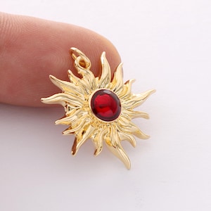 Real gold plated enamel sun charm , tiny sun charm,bracelet necklace pendant,sunflower charm,plant,gold plated over brass