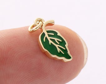 Gold Filled Leaf Charm: Green Enamel DIY Jewelry Supply