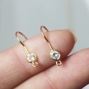 10PCS Real Gold Plated Brass Zircon Earrings, cz Pave Ear Hook,Zircon Ear Wire