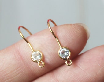 10PCS Real Gold Plated Brass Zircon Earrings, cz Pave Ear Hook,Zircon Ear Wire