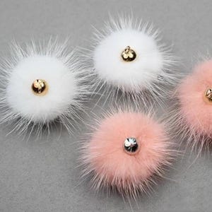 6PCS, 40MM Natural Mink Fur Pom Pom Natural Fur Pompom Fur Ball Pompom for Hat Hairy Ball Fox Fur Pompom Variety of Colours
