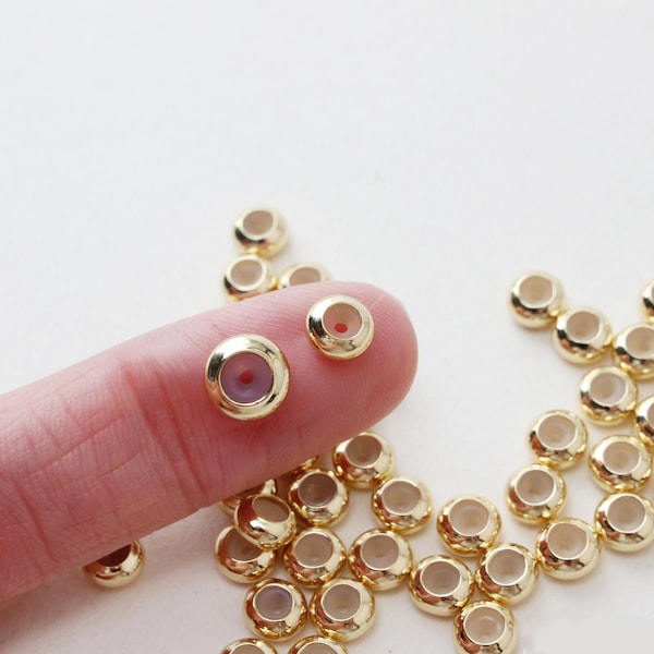 10PCS.Real Gold Sliding Adjustable,Rondelle Rubber Stopper Beads,6MM/8MM Stopper Beads,Spacer Beads Charm Holder,Bracelet Necklace DIY