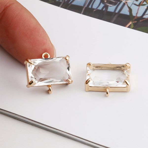 10pcs Clear Crystal Glass Charm Pendant,Large Faceted Lucite Beads,Rectangle Glass Connector,Bezel Gemstone, wholesale prices