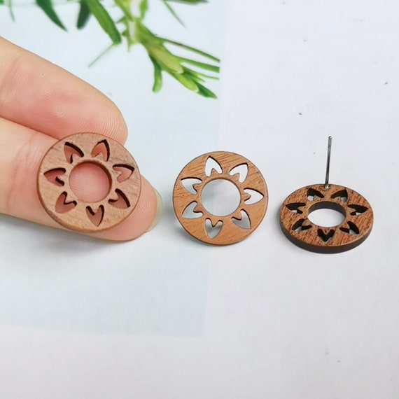 10pcs Flower Shape Wood Earrings, Ear Wire, Earrings Post, Bar