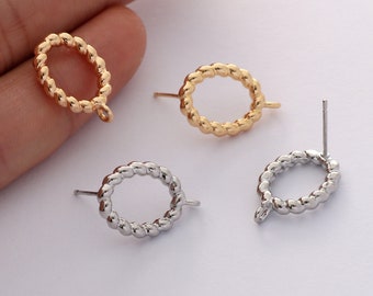 10Pcs Real Gold Plated Twisted Oval Earrings w/ Ring, Stud Earring,Gold Oval Earrings,Trend Earrings,Earring Attachment