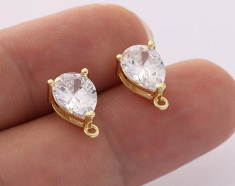 6PCS Real Gold Plated Brass Zircon Diamond Earrings Posts, Earring Stud,Tiny Mini Teardrop Ear Studs