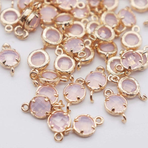 10pcs Tiny White opal Glass Pendant Charm,Small Faceted Lucite beads,Round Channel Charm,Bezel Gemstone Connector, wholesale prices