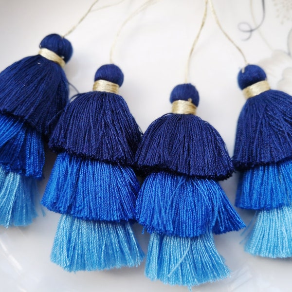 High Quality Large Cotton Tassels, Triple Cotton Tassels, Cotton Thread Tassels, Navy Blue ombre Tassels, Stacked Cotton Tassels,Statement