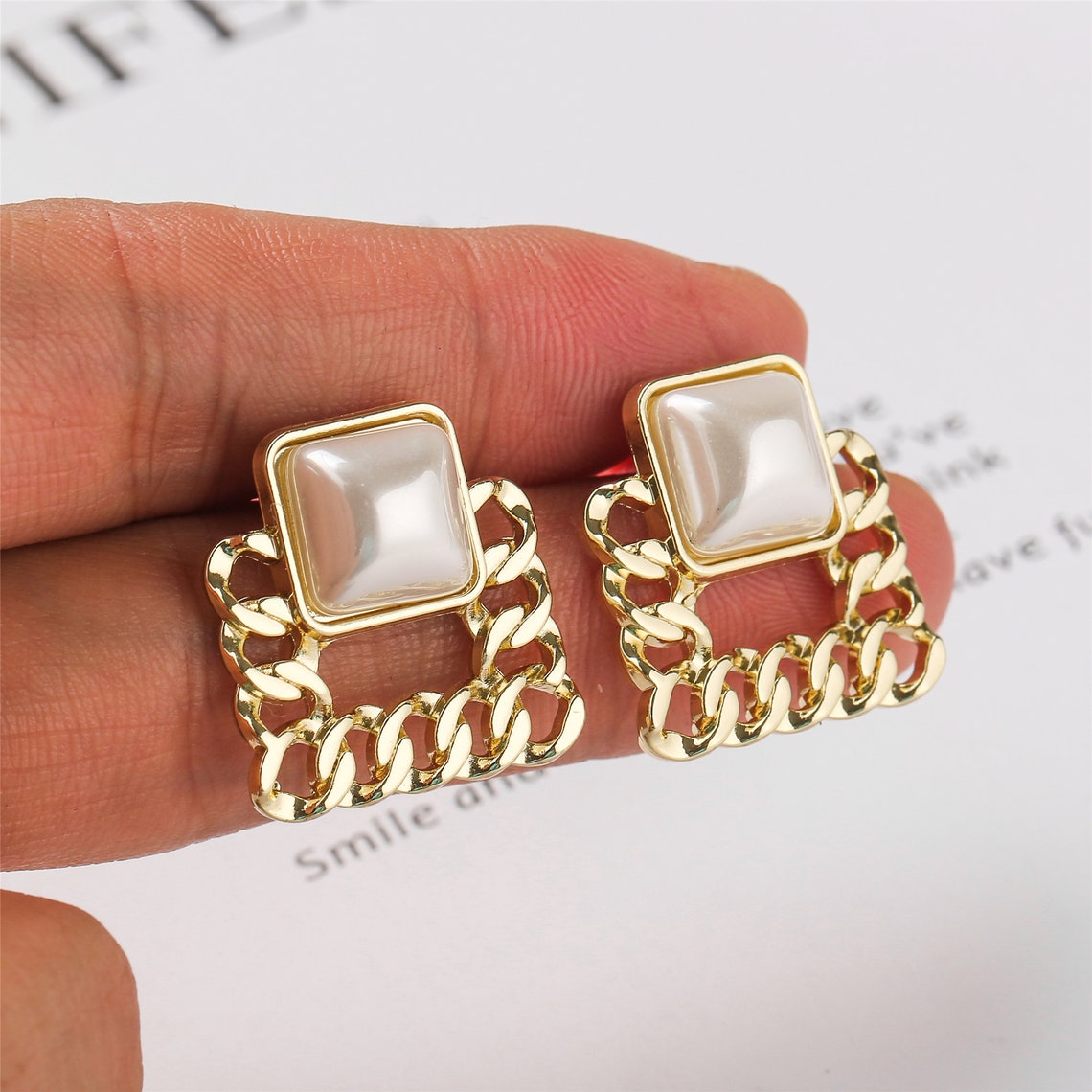 10pcs Alloy Pearl Square Earrings Square Earring Post Ear Etsy